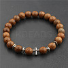 Wood & Alloy Beaded Stretch Bracelet LS-WG20019-03-1