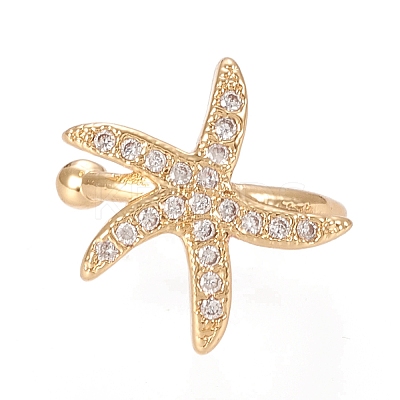 Brass Micro Pave Clear Cubic Zirconia Cuff Earrings X-EJEW-M195-08G-1