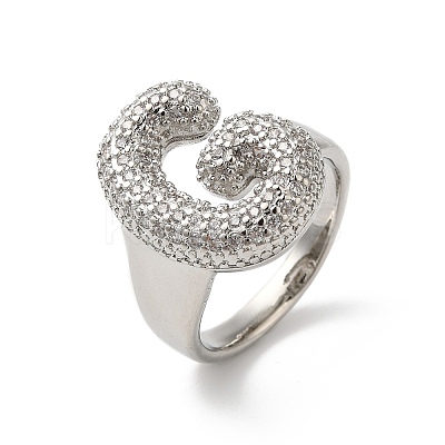 Letter Brass Micro Pave Clear Cubic Zirconia Open Cuff Ring for Women RJEW-N046-03G-P-1
