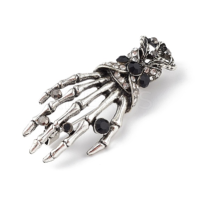 Halloween Theme Rhinestone Skeleton Hand Brooch Pin JEWB-F018-01AS-1