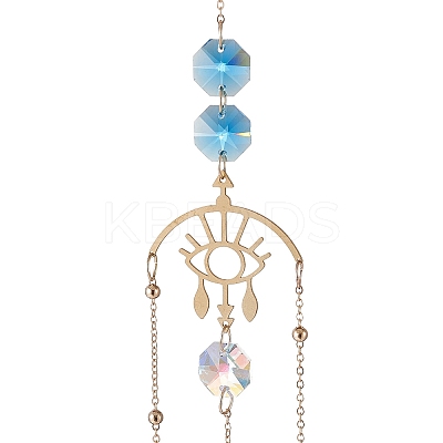 Faceted Glass Teardrop & Octagon Hanging Suncatcher HJEW-I010-02C-1