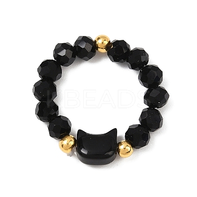 1Pc Cat Shape Glass Beaded Beads Finger Rings WG1374D-01-1