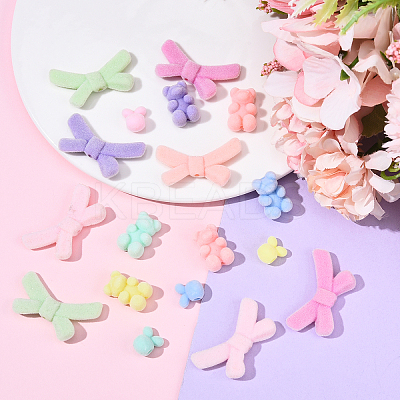 30Pcs 3 Styles Flocky Acrylic Bunny Beads OACR-YW0002-38-1
