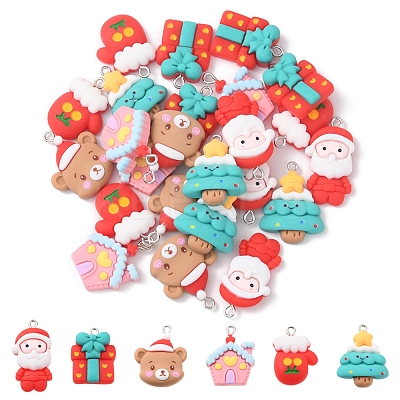 24Pcs 6 Styles Christmas Opaque Resin Pendants RESI-FS0001-43-1
