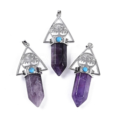 Natural Amethyst Faceted Pointed Bullet Big Pendants G-H076-02P-05-1