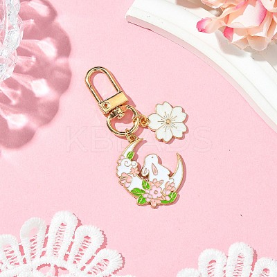 Moon & Flower & Rabbit Alloy Enamel Pendant Decorations HJEW-JM02752-1