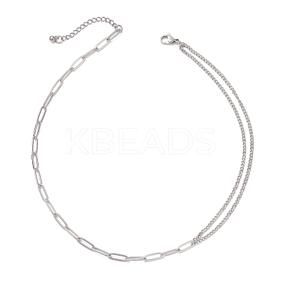 Modern Style 304 Stainless Steel Paperclip & Twisted Mixed Chain Necklaces NJEW-JN05853-1