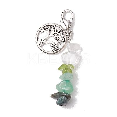 Natural Peridot & Quartz Crystal Chips Pendant Decoration HJEW-JM02100-04-1