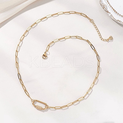 304 Stainless Steel Screw Carabiner Lock Pendant Paperclip Chain Necklaces NJEW-JN05860-01-1