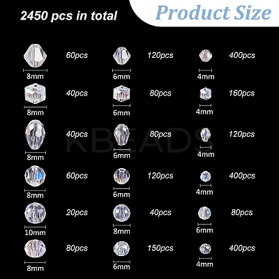 2450Pcs 18 Styles Electroplate Glass Beads EGLA-WR0001-05-1