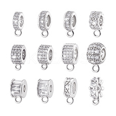 12Pcs 12 Styles Brass Micro Pave Cubic Zirconia Tube Bails KK-PH0013-25-1