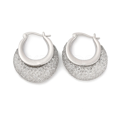 Brass Clear Cubic Zirconia Hoop Earrings EJEW-R025-36P-1
