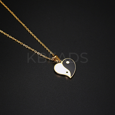 304 Stainless Steel Enamel Yin Yang Pendant Necklaces for Women LS-VV9279-2-1