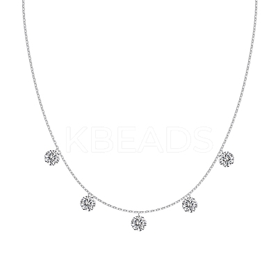 Clear Cubic Zirconia 5 Flat Round Pendant 925 Sterling Silver Cable Chain Necklaces for Women NJEW-S457-04P-A-1