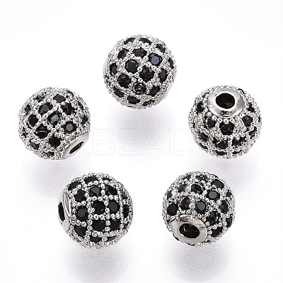 Rack Plating Brass Cubic Zirconia Beads ZIRC-S001-8mm-B03-1
