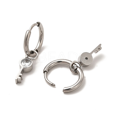 Crystal Rhinestone Skeleton Key Dangle Hoop Earrings EJEW-P219-04P-1