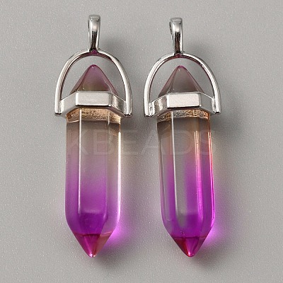 Glass Double Terminal Pointed Pendants LS-G-WH0016-41D-1