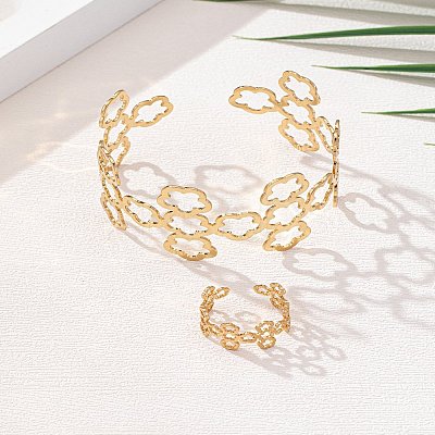 Flower Alloy Cuff Bangle & Cuff Rings Sets for Women FS-WGE571F-02-1