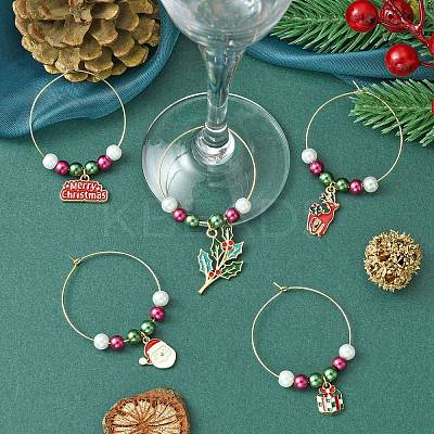 Christmas Theme Plastic Beaded 316 Surgical Stainless Steel Wine Glass Charms AJEW-JO00192-1