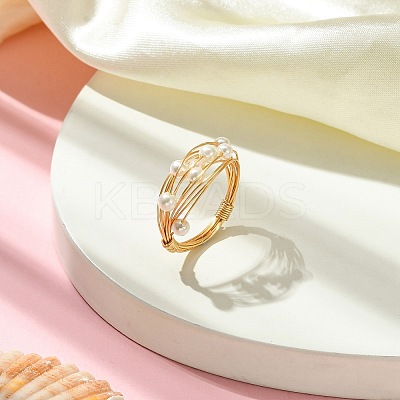Shell Pearl Beaded Finger Ring RJEW-TA00085-1