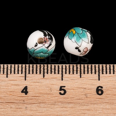 Floral Printed Porcelain Beads PORC-Q199-8mm-17-1