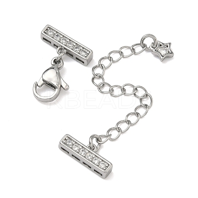 Brass Micro Pave Clear Cubic Zirconia Curb Chain Extender KK-G556-08P-01-1