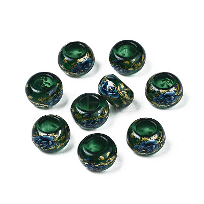 Flower Printed Transparent Acrylic Rondelle Beads TACR-S160-01-C01-1