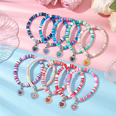 Natural Gemstone & MIYUKI Seed Beads Heart Charm Bracelets BJEW-MZ00084-1