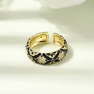 Brass Micro Pave Cubic Zirconia Cuff Open Rings for Women RJEW-B160-05G-1