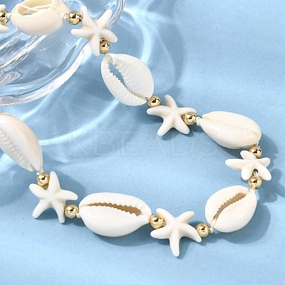 Natural Cowrie Shell & Starfish Synthetic Turquoise Beaded Necklaces for Women NJEW-F356-04G-1