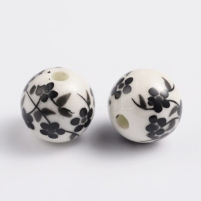 Floral Printed Porcelain Beads PORC-Q201-12mm-5-1
