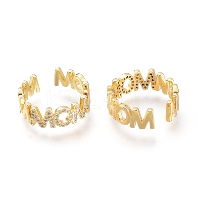 Brass Micro Pave Clear Cubic Zirconia Cuff Rings RJEW-I073-02G-1
