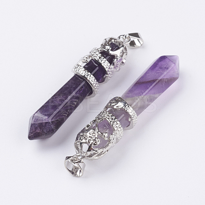 Natural Amethyst Big Pointed Pendants G-G738-A-19-1