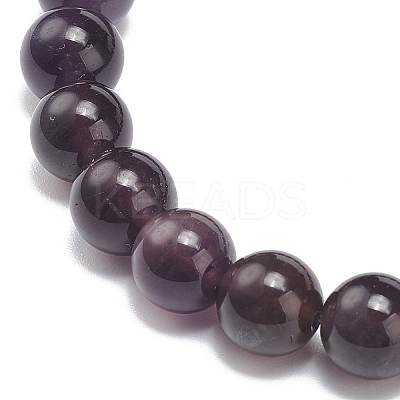 Natural Amethyst Round Beaded Stretch Bracelet with Bullet Charms BJEW-JB09018-04-1