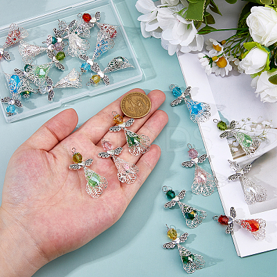 21Pcs 7 Colors Electroplate Glass Bead Pendants PALLOY-FH00162-1