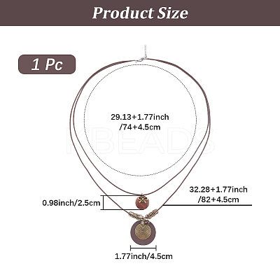 1Pc Bohemian Wood & Alloy Pendant Double Layer Necklaces for Women NJEW-CL0001-37-1