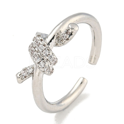 Rack Plating Brass Micro Pave Cubic Zirconia Knot Open Cuff Rings for Women RJEW-I104-14P-1