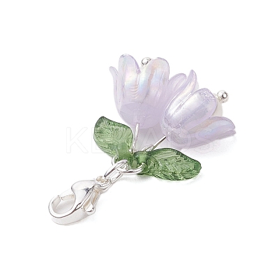 5Pcs 5 Colors Flower Acrylic & Shell Pearl Pendant Decoration HJEW-TA00282-1