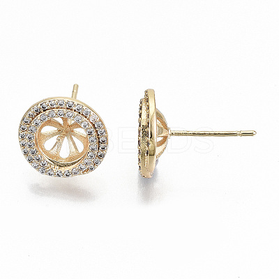 Brass Micro Pave Clear Cubic Zirconia Stud Earring Findings KK-T062-55G-NF-1