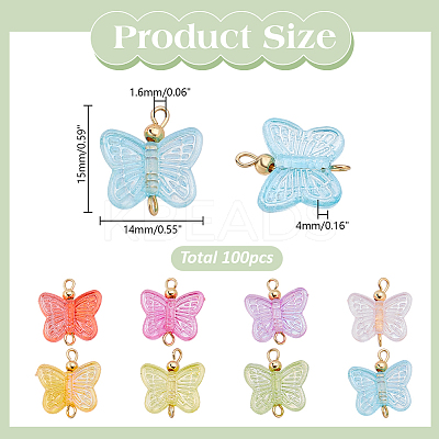 100Pcs AB Color Plated Transparent Acrylic Butterfly Connector Charms PALLOY-AR00034-1