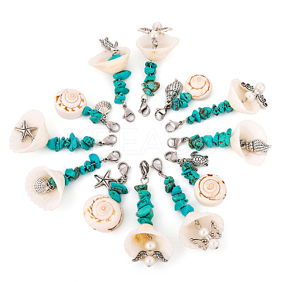 Shell & Synthetic Turquoise Pendant Deocration HJEW-TAC0057-1