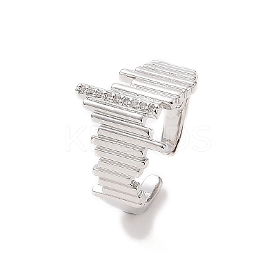 Clear Cubic Zirconia Irregular Open Cuff Ring RJEW-B028-01P-1