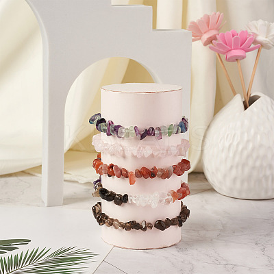 5Pcs 5 Style Natural Mixed Stone Chip Beads Stretch Bracelets for Women BJEW-FW0001-03-1