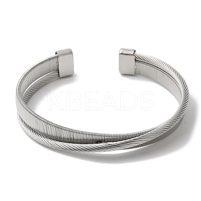 Stainless Steel Cross Open Cuff Bangles for Women BJEW-G719-10P-1