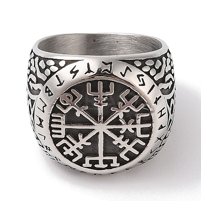 Viking 304 Stainless Steel Vegvisir Wide Finger Rings for Mens RJEW-U005-21A-03-1