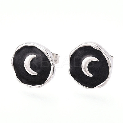 Nuggets with Moon 304 Stainless Steel Enamel Stud Earrings EJEW-T047-19P-1