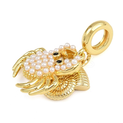 Brass Pave ABS Imitation Pearl Crab Shell Shape European Dangle Charms KK-I352-11G-1