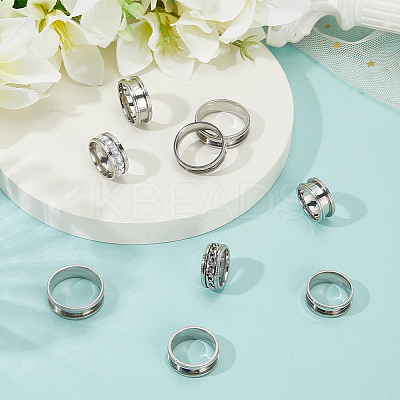 14Pcs 7 Styles 201 Stainless Steel Grooved Finger Ring Settings STAS-SC0010-66-1