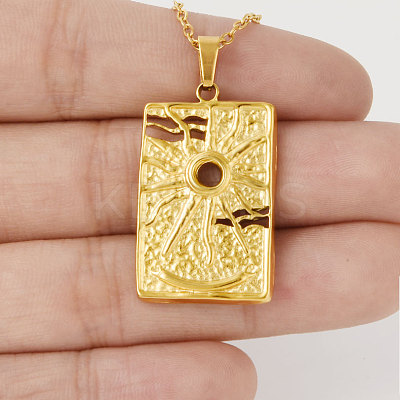 304 Stainless Steel Rectangle with Sun Pendant Necklaces for Women WGF8365-02-1