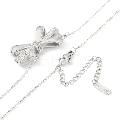 304 Stainless Steel Crystal Rhinestone Cable Chain Bowknot Pendant Necklaces for Women NJEW-C055-09P-1